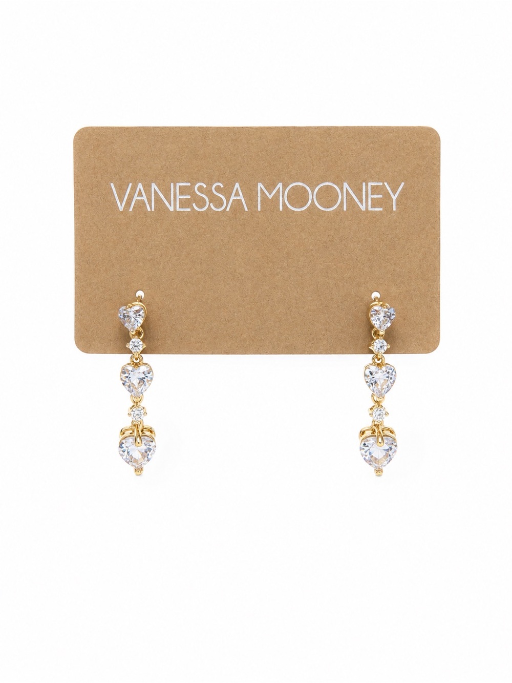 Vanessa Mooney Gold Heart Crystal Drop Earrings